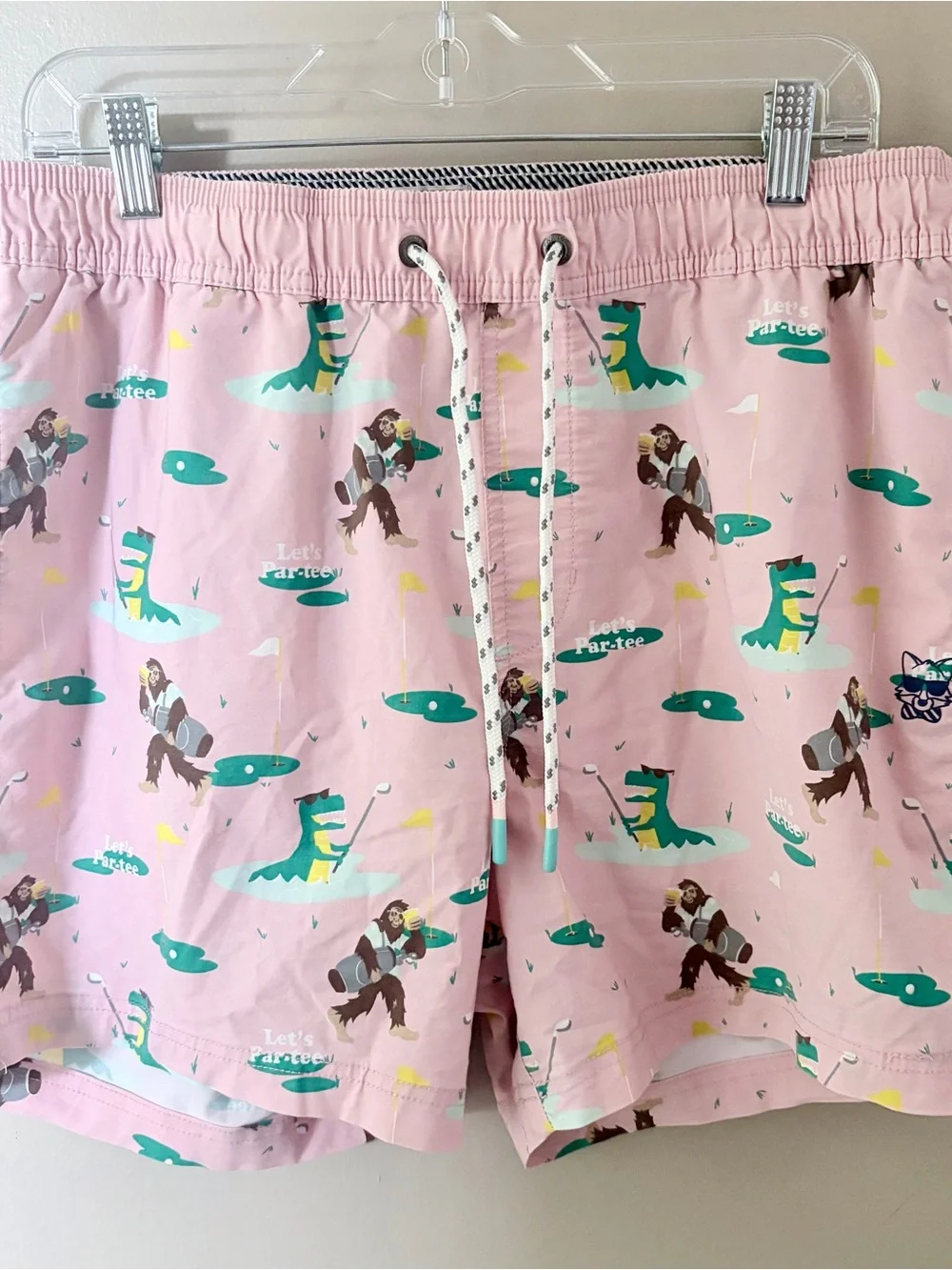 Party Pants Mens Golf Swim Trunks Pink Lets Par-Tee Bigfoot Gator Print